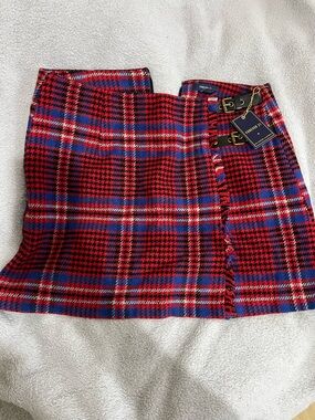Forever 21 Red and Blue Plaid Mini Skirt with Buckle Detail